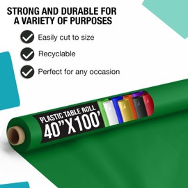 Exquisite Emerald Green Plastic Table Cover Roll - 40 Inch X 100 Feet - Disposable Emerald Green Plastic Table Cloth Roll - Great for Parties and Banquets Disposable Tablecloth Rolls
