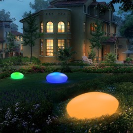Blibly Solar Garden Lights Outdoor Glow Cobblestone Shape Lamp Garden Decor Light-White & RGB Light Waterproof Landscape Night Lights for Lawn/Patio/Path 1pc