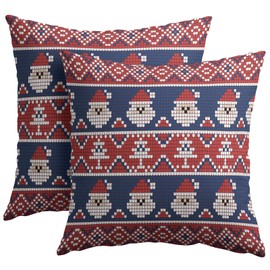 Dark Blue Red Christmas Pillow Covers 18x18 Set of 2 Xmas Santa Tree Pattern Rustic Decorative Outdoor Farmhouse Pillowcases Decorations Winter Holiday Throw Cushion Cover Decor for Couch Sofa Bed
