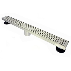 Novalinea ZA Linear Shower Drain (36 Inch SQUARES Pattern) Sleek and Modern Brushed Stainless Steel, with Hair Strainer, Leveling Feet and Threaded Adapter