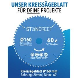 STONE REEF Saw Blade 160 x 20 – Circular Saw Blade [Includes Adapter to Bore 20 & 16 mm], Compatible with Angle Grinders from Bosch, Makita etc. – Saw Blade Circular Saw Nail Proof – for Wood, Metal