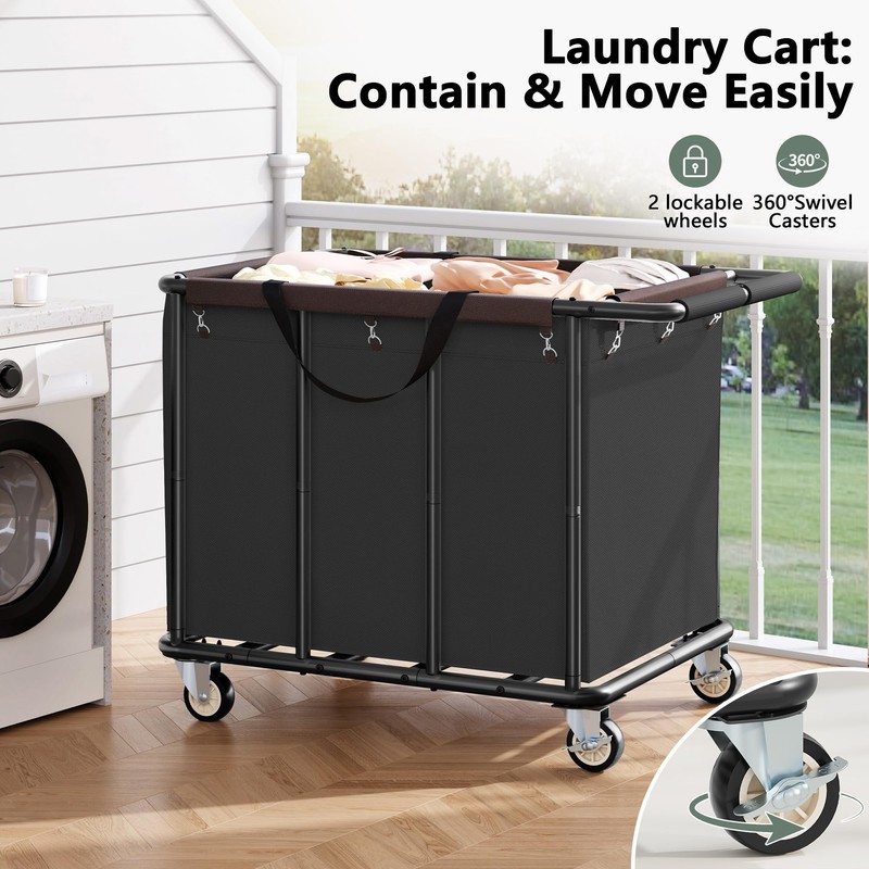 470L Heavy Duty Commercial Laundry Cart with Wheels,Industrial Rolling Laundry