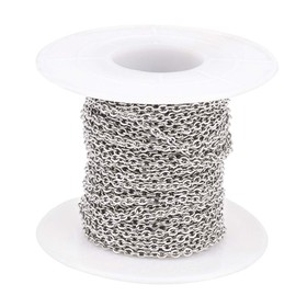 Craftdady 32.8 Feet Stainless Steel Oval Rolo Cable Chain Link with Spool Soldered Cross Curb Chain 2.4x1.9x0.4mm for Necklace Jewelry Making