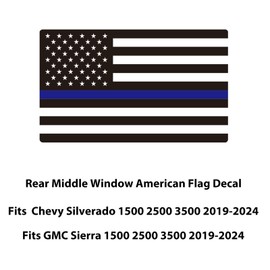 Zxiaochun Rear Middle Window American Flag Decal for Chevy Silverado & GMC Sierra 2019 2020 2021 2022 2023 2024 2025 2026 Back Center Sliding Window Glass USA Flag Vinyl Sticker(Thin Blue Line)