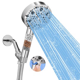 SELLO Filtered Shower Head with Handheld, High Pressure 9 Modes Handheld Shower Head, 5'' Chrome Detachable Showerhead Set with 59 Inch Stainless Steel Hose and Adjustable Showerhead Holder