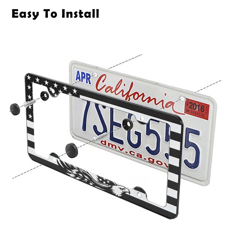 Car License Plate Frames American Flag Patriotic Black License Plate