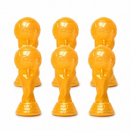 Vasos Copa del Mundo de Fútbol, Color Dorado, 21 cms de Alto, Reutilizables, para Fiestas y Reuniones, Pack de 6 Piezas