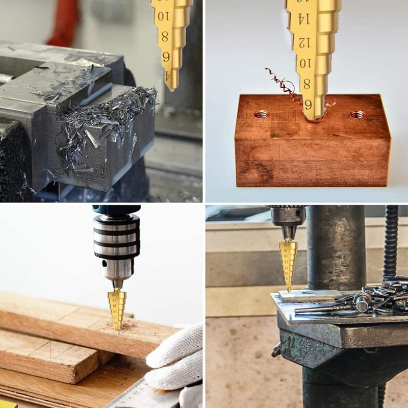 3PCS Step Drill Bit Set, High-Speed Steel Titanium Coated Cone
