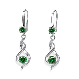 CERSLIMO Silver Drop Earrings for Women - Sterling Silver Dangle Earrings with Cubic Zirconia, Linear Twisted Hypoallergenic Dangly Earring for Girls | Jewellery Birthday Christmas Gifts, Green