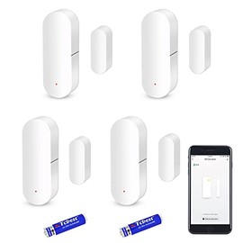 WiFi Door Sensor, Smart Window Contact Sensor for Home Security, Wireless Window Door Sensor Alarm Compatible with Alexa and Google Assistant, No Hub Required, (8 AAA Batteries Included) 4 Pack
