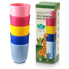 Dulce Worlds Sugarcane Toddler Cup 300 ml - Set of 5, BPA Free - USDA & LFGB Certified Kids Cup - Dishwasher Safe, Reusable, Unbreakable - Multi