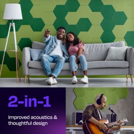 Acoustic Panels 12-Pack - 12"X10.4"X0.4" Soundproof Wall Panels - High Density Sound Dampening - Gin Green Hexagon