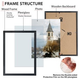 OMISHE Wood A4 Frame 21x29.7 cm, Black A4 Picture Frame with Plexiglass, Wooden A4 Photo Frame for Wall Hanging or Tabletop, Black, 3 Pack