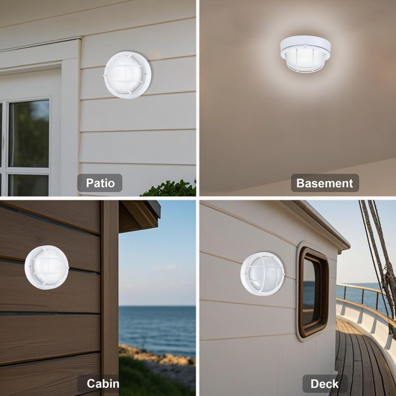 GRUENLICH 8'' Round LED Bulkhead Light, Outdoor Wall Lights Dimmable,