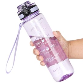 OLDLEY Water Bottle, 32oz Motivational Sports Water Bottle with Time Marker - Times to Drink - Tritan, BPA Free, Wide Mouth Leakproof,Anniversary Birthday Gifts for Men Women, Amethyst (1 Bottle)
