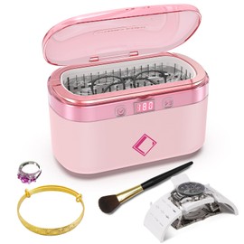 LifeBasis Ultrasonic Jewelry Cleaner, 17 OZ Ultrasonic Cleaner with 42kHz, Portable Jewelry Cleaner with 5 Cleaning Timer for Jewelry Eyeglasses Watches Gold Coin- Pink