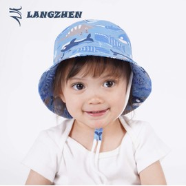 LANGZHEN Sun Protection Hat for Kids Toddler Boys Girls Wide Brim Summer Play Hat Cotton Baby Bucket Hat with Chin Strap - Multicolored - 2-4 Years