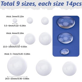 SOFPLATE 126Pcs 9 Sizes Clear Round Cabochons Glass Cabochons Domes Non-calibrated Transparent Flat Back Crystal Cabochon Tiles for Jewelry Making Crafts Photo Charms Necklace Cameo Pendants Rings