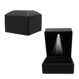 LEIBOCHAO Ring Box, Ring Box with Internal LED Lighting, Ring Box Gift Boxes Made of Black Velvet, Ring Box for Wedding, Anniversary, Engagement, Marriage Proposal (Black)