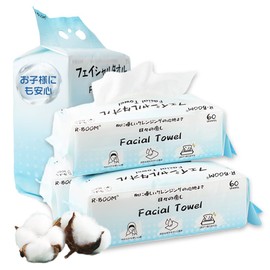 Supporting New Life! 60 Sheets x 3 Packs Large Capacity] 100% Cotton, Additive-free, Cleansing Towel, Disposable Towel, Face Towel, Disposable Facial Towel, For Both Wet and Dry Use, Makeup Remover,