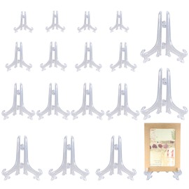 JRJRN 18 Card Stands 5 Sizes, Folding Plate Holder, Plastic Easels Plate, Transparent Mini Easel Holder, Place Card Holder Display Easels, Multifunctional Display Holder for Medal Coin Card