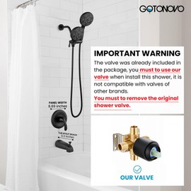 gotonovo Tub Shower Faucet Set,2 in 1 Dual Shower Head and Handle Set with Tub Spout Wall Mount Bathroom Shower Trim Kit with 3-way Water Diverter Valve Included Various Modes Matte Black