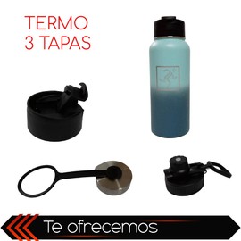 RD ROYAL COOK Termo Botella de Agua Acero Inoxidable Aislamiento Térmico ideal para Bebidas Frias y Calientes 3 Tapas Herméticas 32 Oz 947 ml