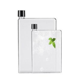 XIONGXIAOZHI Pack of 2 Flat Water Bottles, 750/420 ml Flat Water Bottles, Transparent Drinking Bottle, Portable Travel Cup Bottles for Home, Office, Outdoor, Camping, Fitness, Cycling, Sports