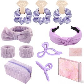Headband Wristband Set Makeup and Skincare Headbands Hair Claw Clips Large No Slip Big Matte Jaw Butterfly Clip Scrunchies for Women Satin Hair Small Cosmetic Bag Hair Ribbon Clips with Long Tails