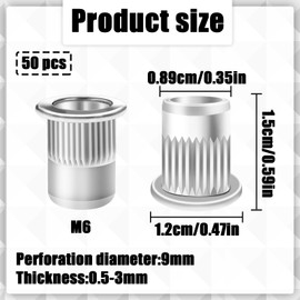 TEAONE M6 Flat Head Rivet Nuts, 50 PCS Stainless Nut Inserts for Automotive, Furniture, Decoration