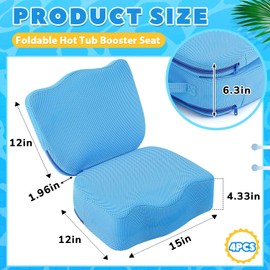 Yerliker 4 Pcs Foldable Hot Tub Booster Seat, Inflatable Adjustable 2 Heights Extra Thick Hot Tub Pillow Bath Seat with Back Support Cushions, Washable for Spa Bathtub Indoor Outdoor (Blue)
