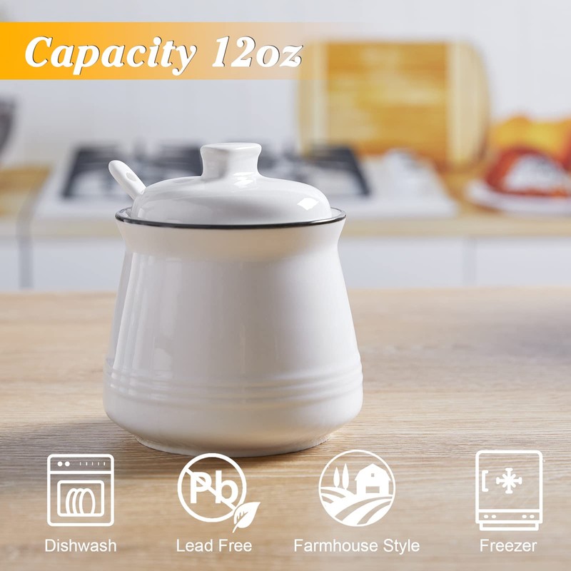 DAYYET Sugar Bowl with Lid and Spoon, 12 oz Ceramic
