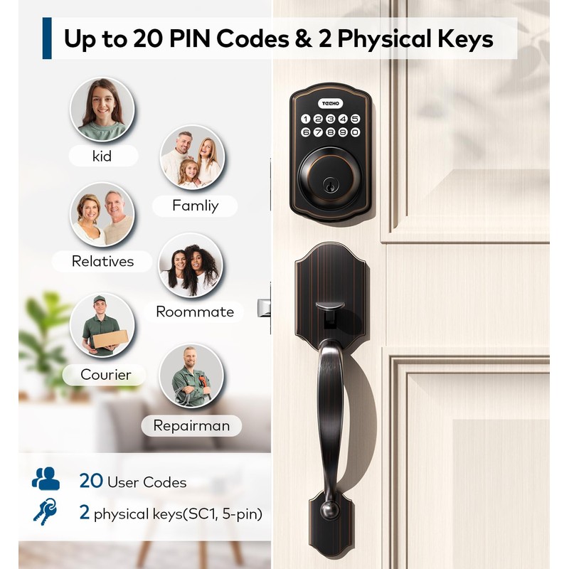 TEEHO Keyless Entry Door Lock Deadbolt with Handle Set, Electronic