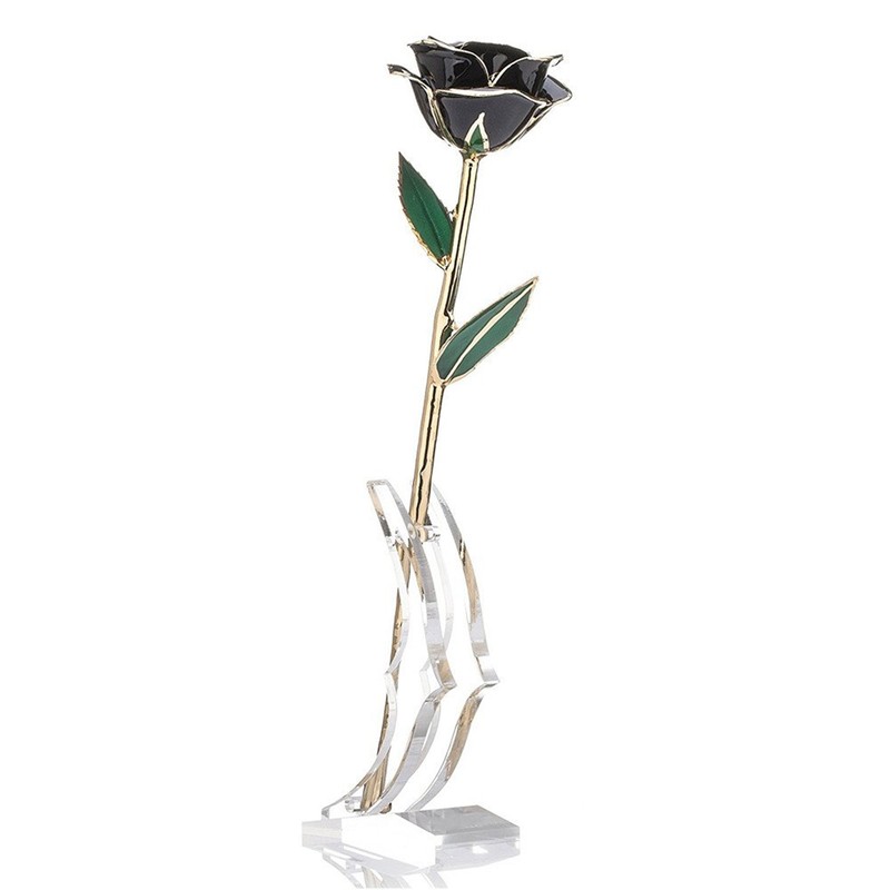 Long Stem Dipped 24k Gold Trim Red Rose In Gold