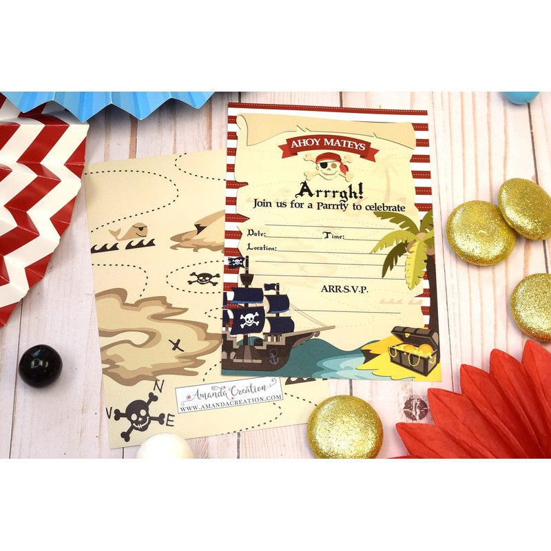 Amanda Creation Pirate Treasure Map Birthday Party Fill in Invitations