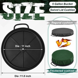 Reallnaive 2 Pcs Thickened 5 Gallon Bucket Seat Lid 360 Degree Swivel Bucket Lid with Padded Top 3.74 Inch Thick Spin Ice Fishing Seat Cushion for Hunting Fishing Gardening Camping, Black Green