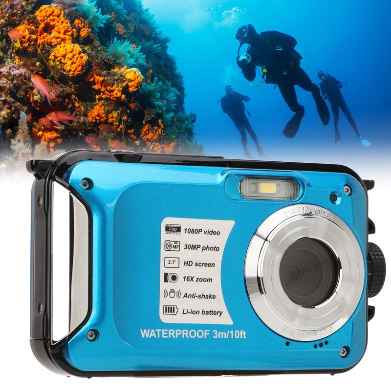Waterproof Digital Camera 1080P 30MP 16X 10FT Underwater Camera for