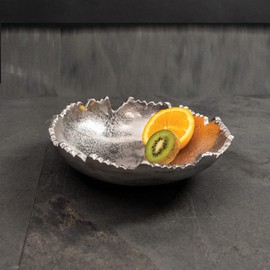 India Handicrafts Brushed Silver Tone Torn Texture 9 inch Aluminum Serving Bowl