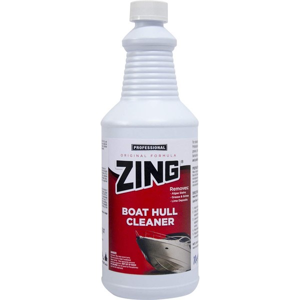 ZING Professional Boat Hull Cleaner - Quart Bottle - Super Strength Cleaner Removes Marine Stains & Buildups on Boats, Effective on Zebra Mussels & Barnacles - Fresh & Salt Water Boats - (N074-Q12)