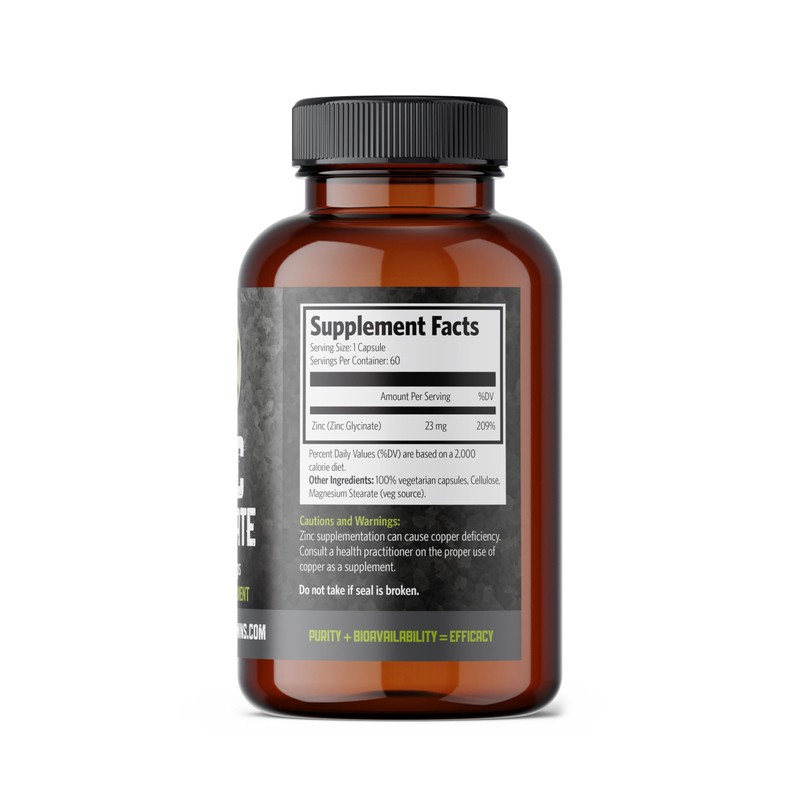 Zinc Glycinate 23 mg Supplement - 60 Vegan Caps by