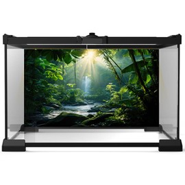 Aquarium Background Waterfall Tropical Forest Terrarium Backdrop Lush Rainforest Sunlight Filtering Through Thick Foliage Fish Tank Background Tank Aquarium Wallpaper Poster Vinyl 30x12in