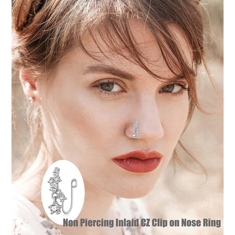 PLOMFOV 12Pcs African Fake Nose Ring for Women Dangling Nose