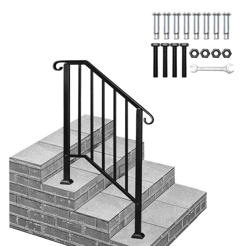 Outdoor Furniture Matte Black Outdoor 2-Step Iron Handrail Blacksize: one