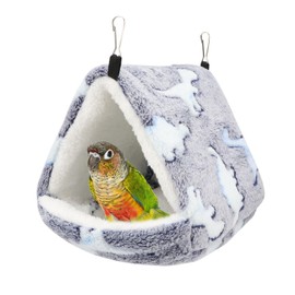 Hypeety Winter Warm Bird Nest Triangle Cotton Nest Warm and Thick Bird Shed Hut Plush Fluffy Parrot Hanging Hammock Bird Hideaway for Parrot Budgies Parakeets Cockatiels Conures Hamster (Grey, L)