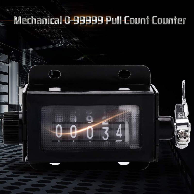 Mechanical Counter, 5 Digit D67-F 0-99999 Rotary Knob Resettable Black