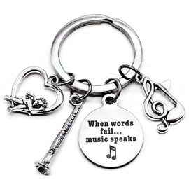 Clarinet Keychain Music Keychain Music Teacher Key Chain Woodwind Instrument Music Note Musical Instrument Angel Charm Musician Gift When Words Fail Music Speaks Clarinet Key Ring