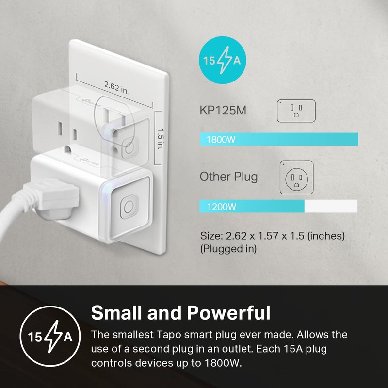 Kasa Matter Smart Plug w/ Energy Monitoring, Compact Design, 15A/1800W
