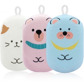 Baby & Kids Bath Sponge Set - 3 PCS Cartoon Loofah with Cute Animal Designs (Bear/Dog/Cat), Ultra-Soft Exfoliating Sponge for Sensitive Skin, Gentle Bath Accessories for Women & Toddlers
