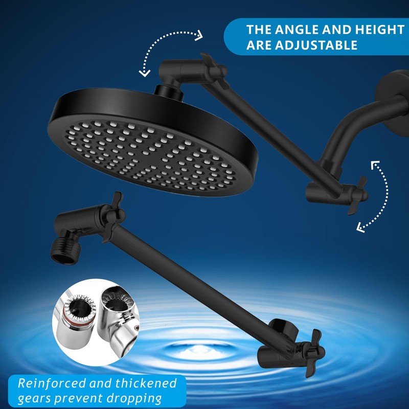 Nuodan High Pressure Rain Shower Head with 11'' Extension Arm