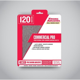Virginia Abrasives 9” x 11” Sanding Sheets; 20 Pack, 120 grit, Commercial Pro Stearate Coated Aluminum Oxide